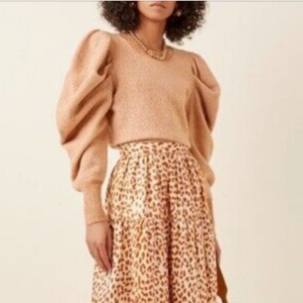 ULLA JOHNSON NWOT Marin Pullover Crewneck Puff Sleeve Sweater in Amber